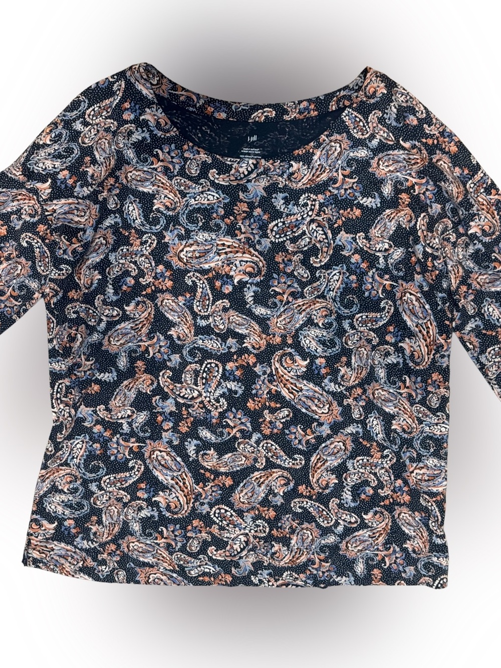 J. Jill Navy Paisley 3/4 Sleeve Scoop Neck Tee - 100% Supima Cotton